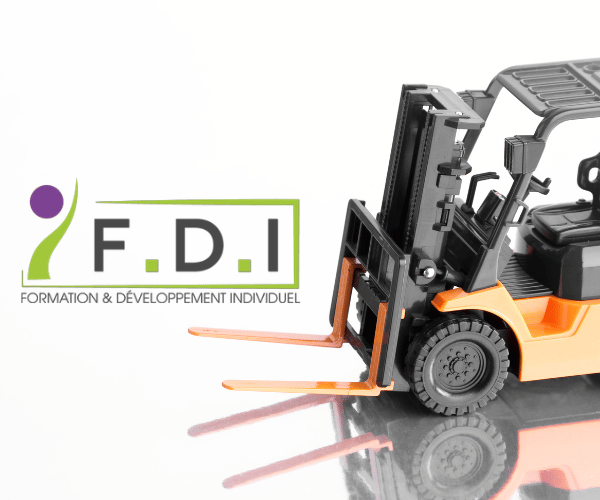 Chariot élévateur à coté du logo FDI